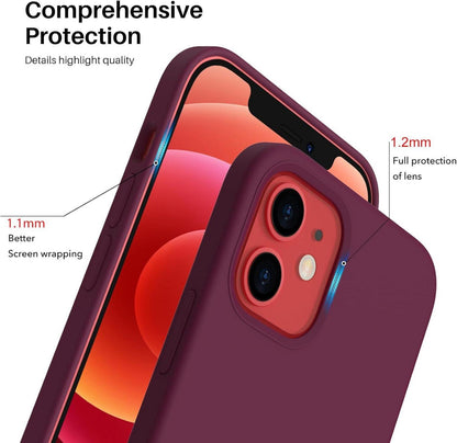 iPhone 12 Mini Silikon Case Ultra Dünn Voller Schutz Flüssig Silikon Schutzhülle Weinrot