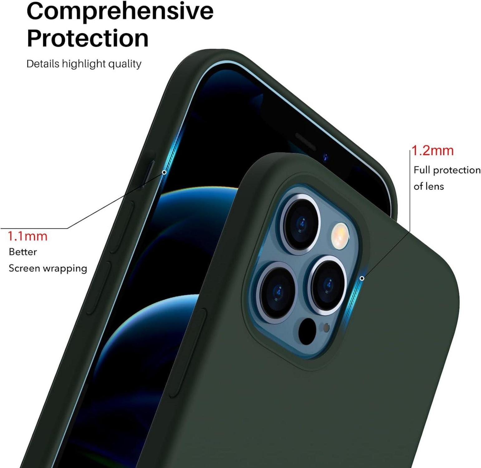 ORNARTO iPhone 12 Pro 6,1 Silikon Case Schutz Hülle Flüssig Silikon Zyperngrün