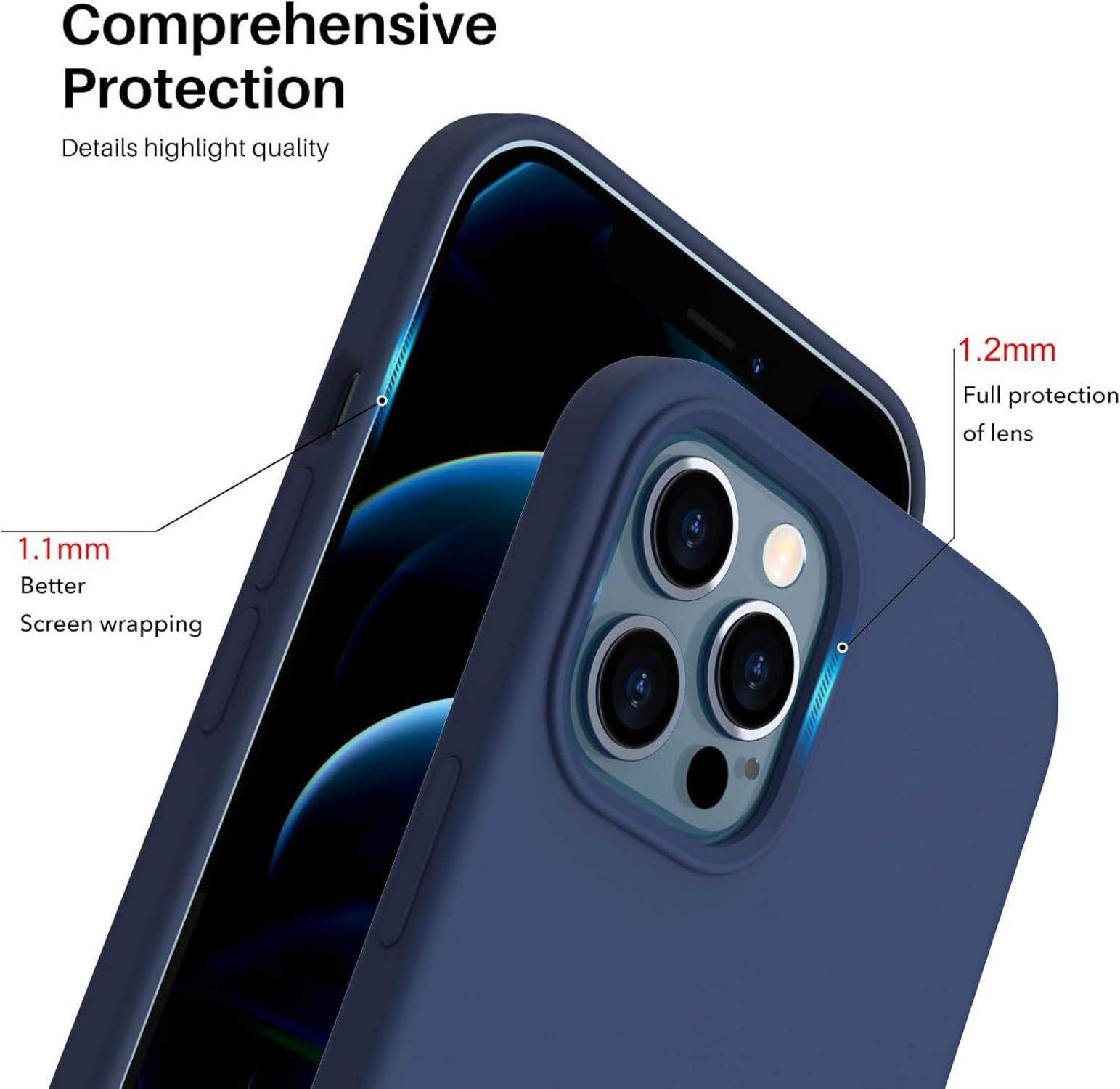 ORNARTO iPhone 12 Pro Max 6,7 Silikon Hülle Voller Schutz Flüssig Dunkelmarine