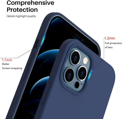 ORNARTO iPhone 12 Pro Max 6,7 Silikon Hülle Voller Schutz Flüssig Dunkelmarine
