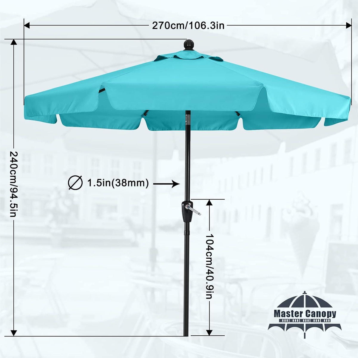 Sonnenschirm 270cm neigbar mit Volant, Türkis