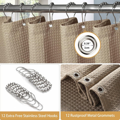 Badewanne Vorhang Waffelstoff mit Metallhaken 182x182 cm Khaki 1er Pack