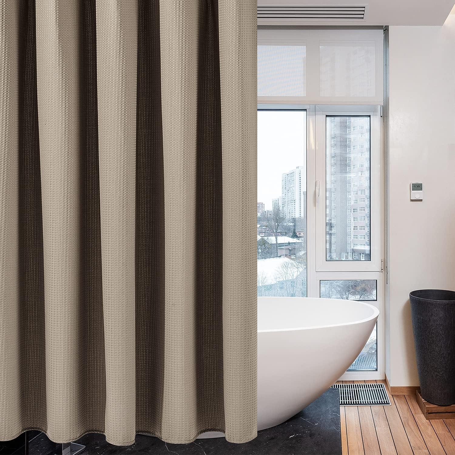 Badewanne Vorhang Waffelstoff mit Metallhaken 182x182 cm Khaki 1er Pack