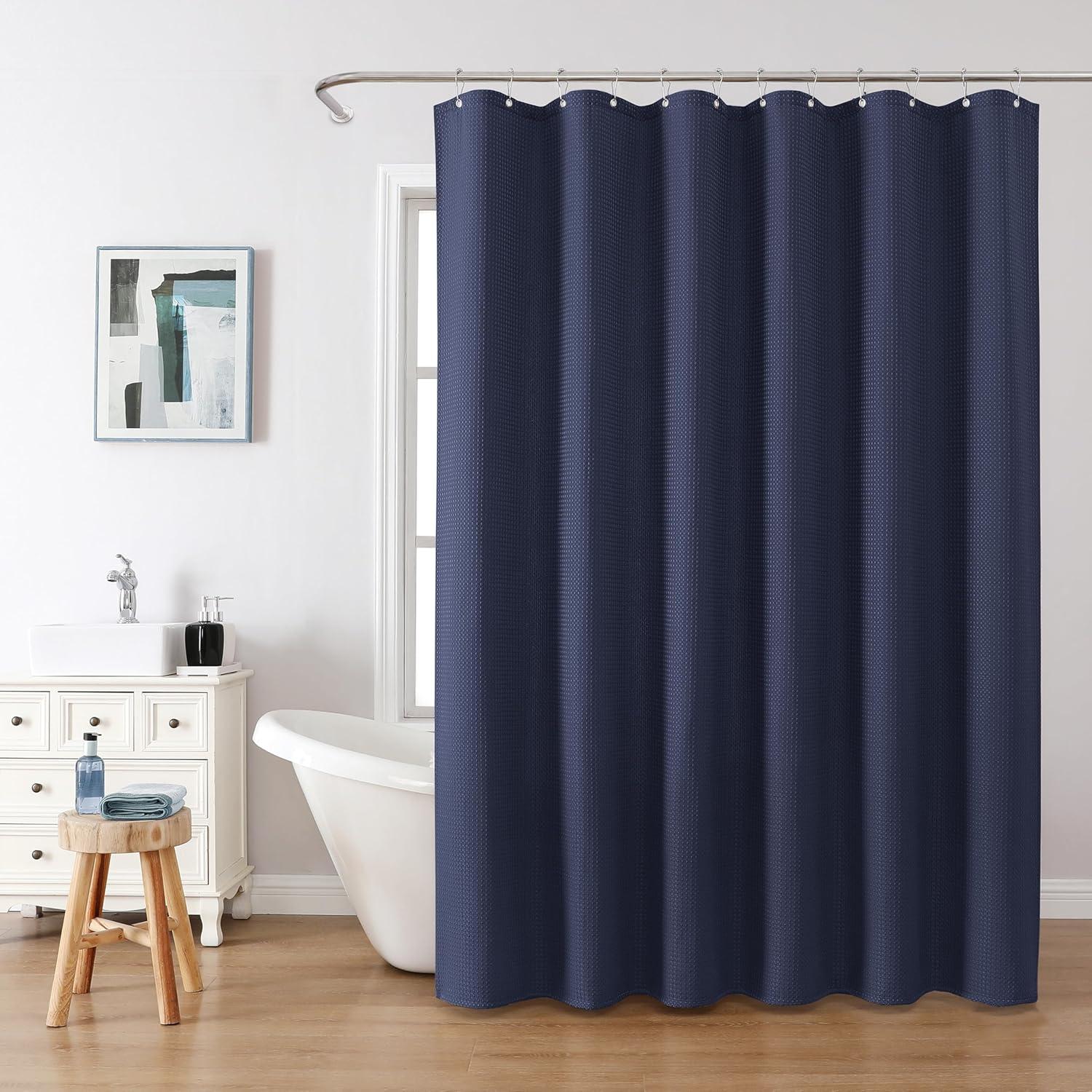 Waffel Duschvorhang Marineblau Stoff Textil Anti Schimmel
