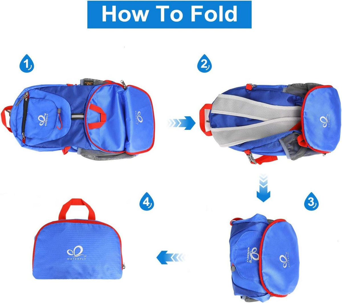 WATERFLY Ultraleicht Faltbarer 20L Wanderrucksack: Outdoor Trekkingrucksack Herren Damen Blau