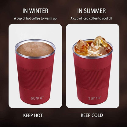 SUNTQ Thermo Kaffeebecher to go Edelstahl Doppelwand Isoliert Weinrot 380ml