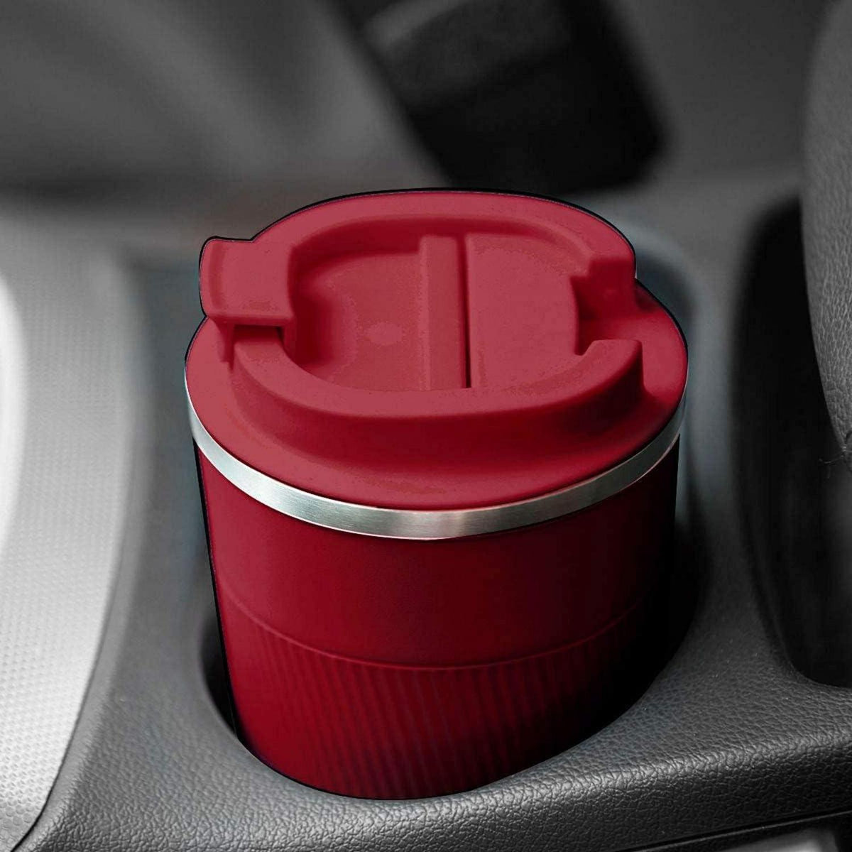 Kaffeebecher to go Thermo Edelstahl Weinrot 380ml Gummi Manschette