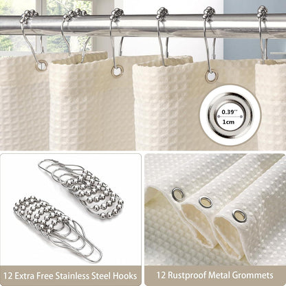 Waffel Duschvorhang Anti-Schimmel set 182x182cm Creme
