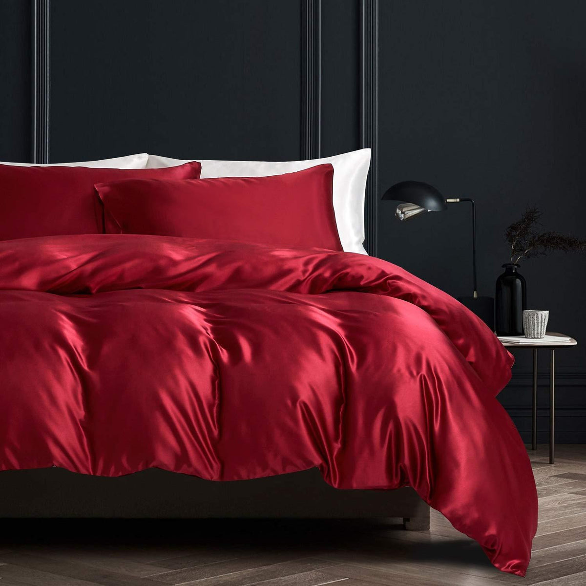 Glanzsatin Bettwäsche Set Rot 155x220cm & 80x80cm