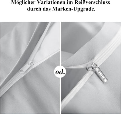 Bettwäsche Set 135x200 Hellgrau 4tlg Mikrofaser weich bügelfrei