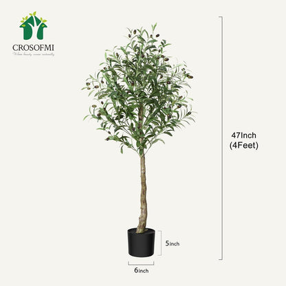 CROSOFMI Künstlicher Olivenbaum 120cm Fake Pflanze Indoor Outdoor Dekoration