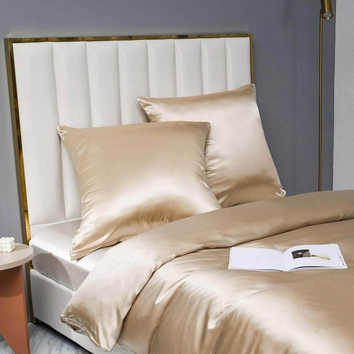 Satin Bettwäsche Set 135x200cm - Goldfarben, 4-teilig