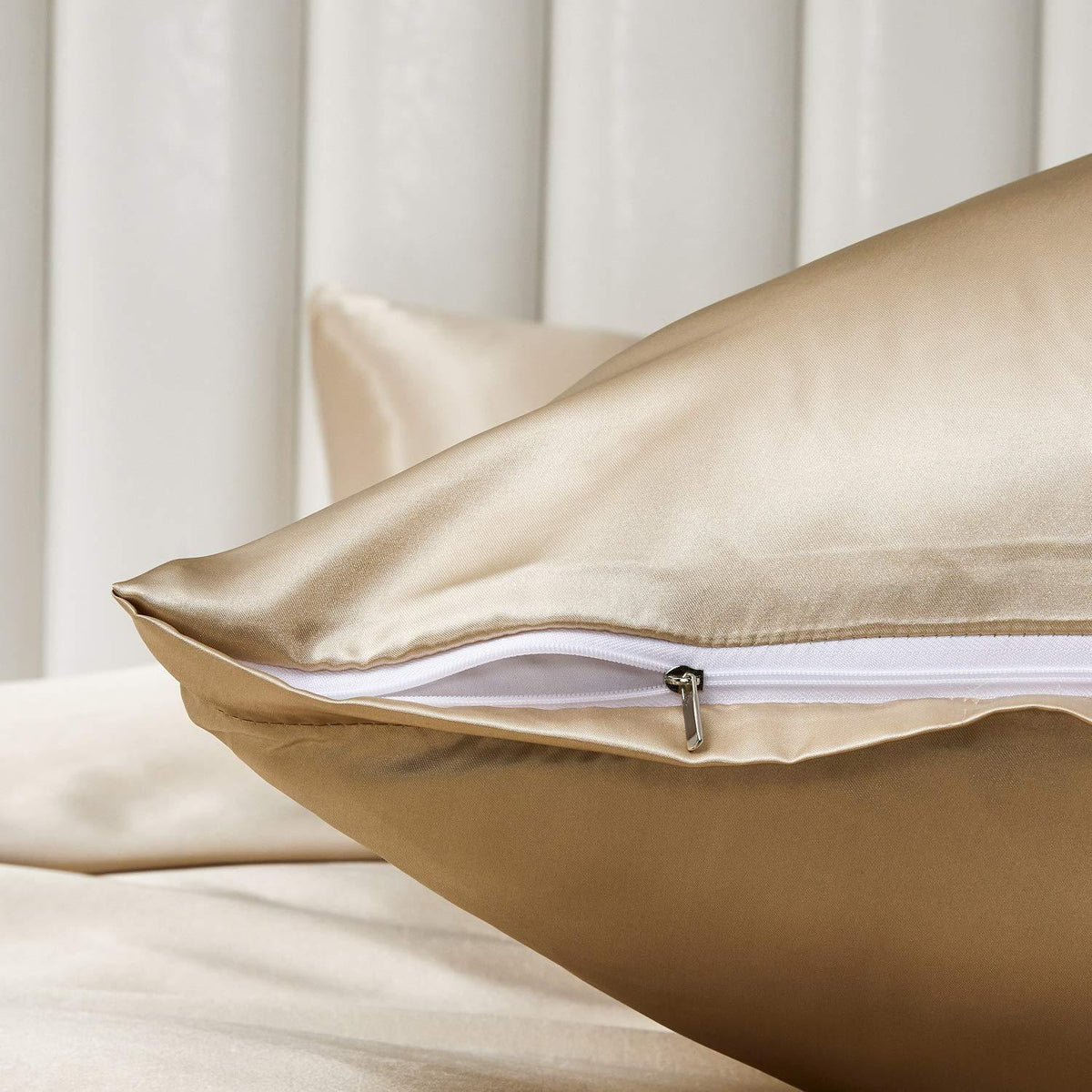 Satin Bettwäsche Set 135x200cm - Goldfarben, 4-teilig