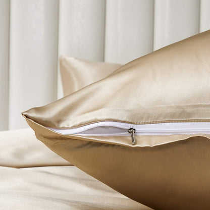 Satin Bettwäsche Set 135x200cm - Goldfarben, 4-teilig
