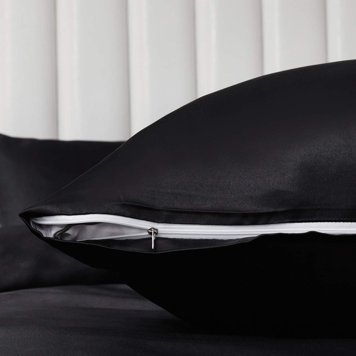 Satin Bettwäsche Set Schwarz 200x200cm + 2x 80x80cm