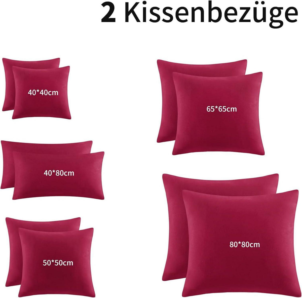 Kissenbezug 40x80 2er Set Rot Mikrofaser Reißverschluss Weich