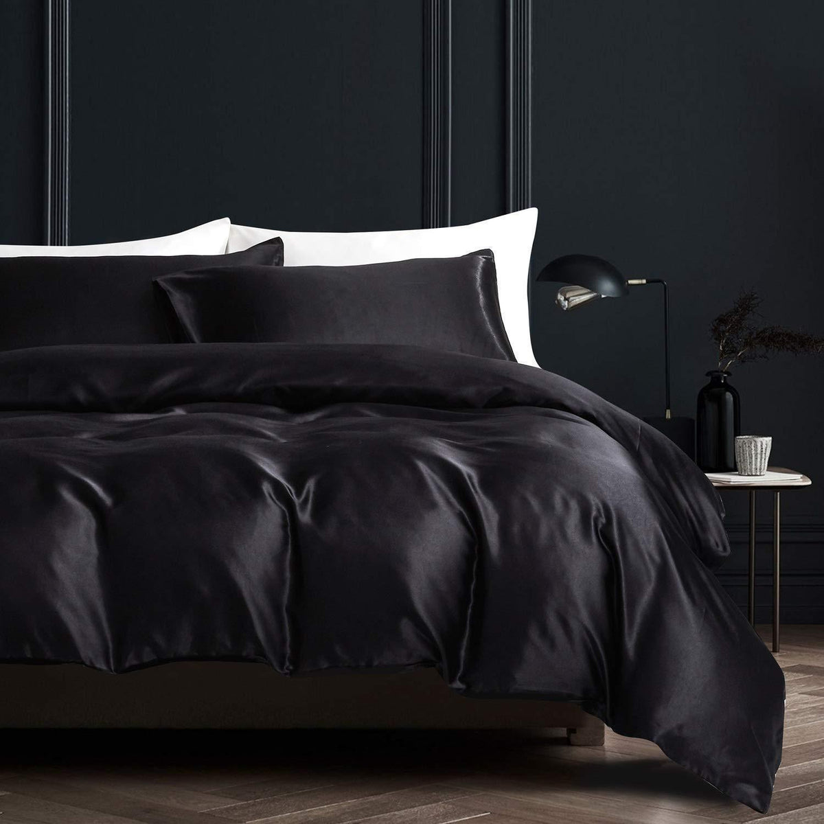 Satin Bettwäsche Set 135x200 cm Schwarz 4-teilig