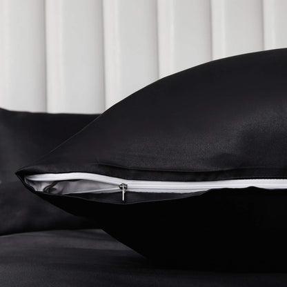 Satin Bettwäsche Set 135x200 cm Schwarz 4-teilig