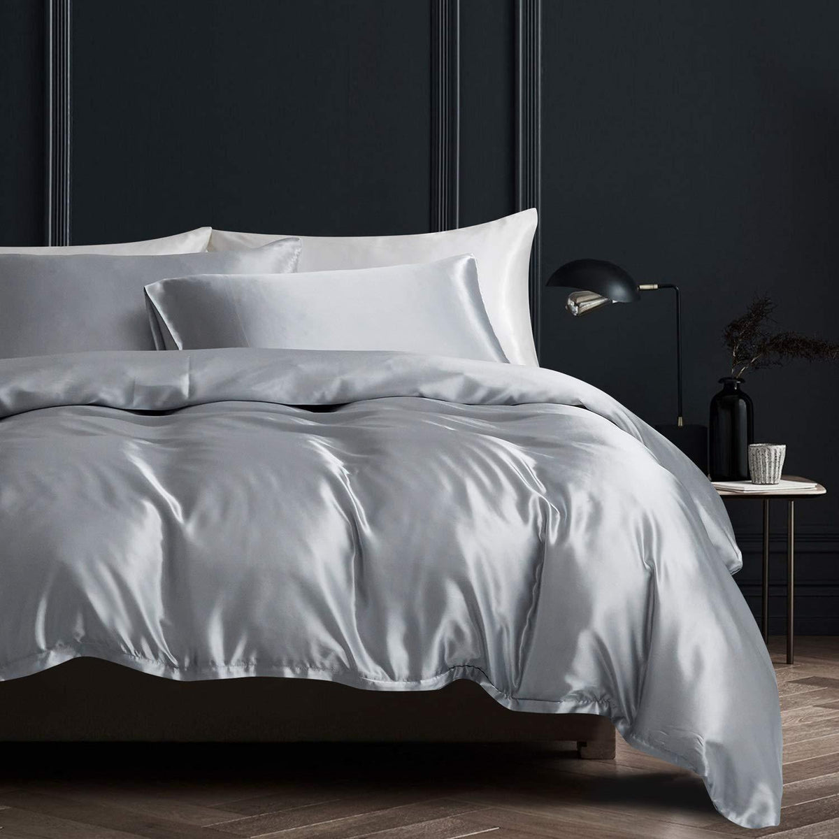 Satin Bettwäsche Set 135x200cm Grau 4-teilig