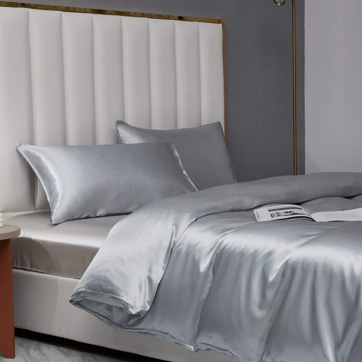 Satin Bettwäsche Set 135x200cm Grau 4-teilig