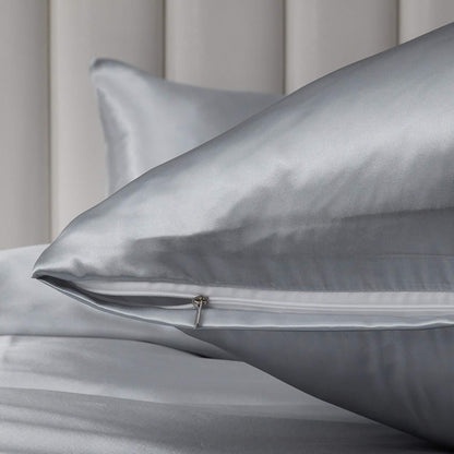 Satin Bettwäsche Set 135x200cm Grau 4-teilig