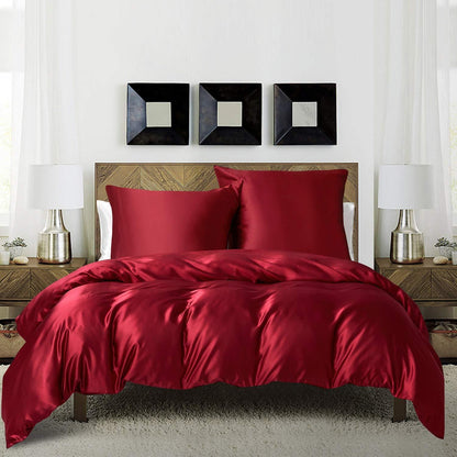 Satin Bettwäsche Set 135x200cm Rot Weinrot 4-teilig