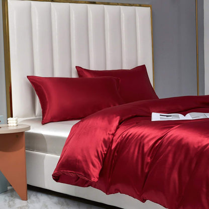 Satin Bettwäsche Set 135x200cm Rot Weinrot 4-teilig