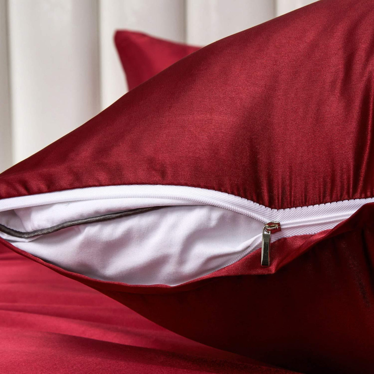 Satin Bettwäsche Set 135x200cm Rot Weinrot 4-teilig