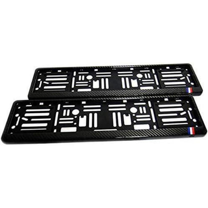 2x Kohlefaser Kennzeichenrahmen EU Schwarz Französisch