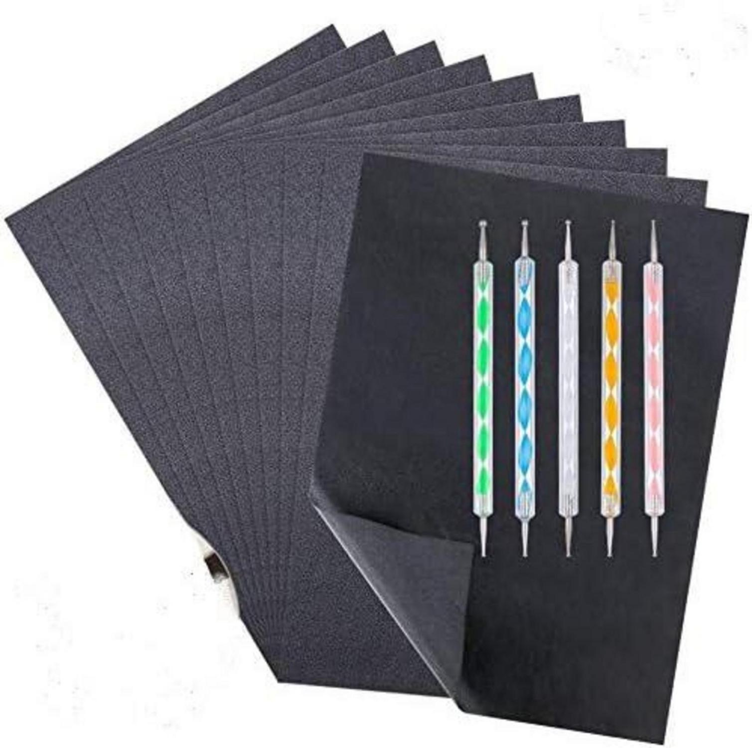 100 Blatt Kohlepapier mit 5 Stck Prägestift Set A4 Schwarz