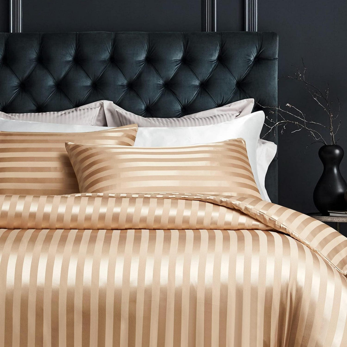 Damier Bettwäsche-Set 220x240cm Beige Satin Glanz Seide