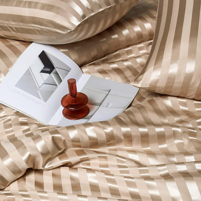 Damier Bettwäsche-Set 220x240cm Beige Satin Glanz Seide