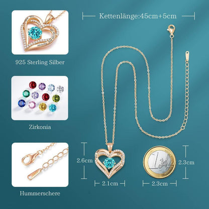 925 Sterling Silber Rosegold Herz Geburtsstein Halskette