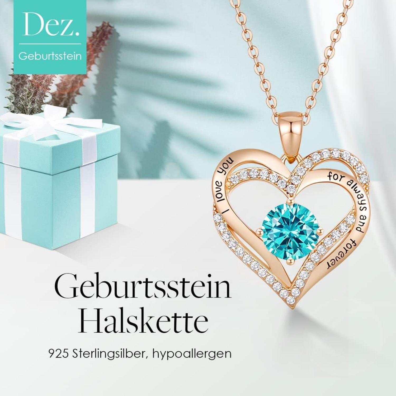 925 Sterling Silber Rosegold Herz Geburtsstein Halskette