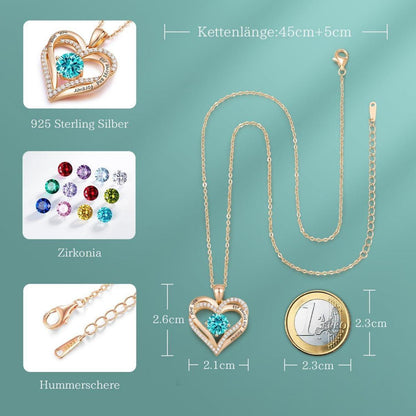 CDE Kette Damen 925 Sterling Silber Herz Geburtsstein Halskette Rosegold