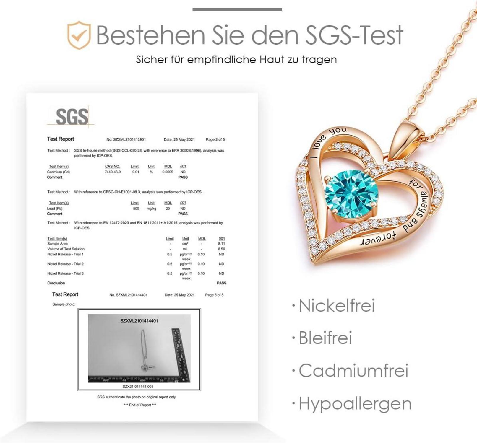 Herz Geburtsstein Halskette 925 Silber Roségold für Damen