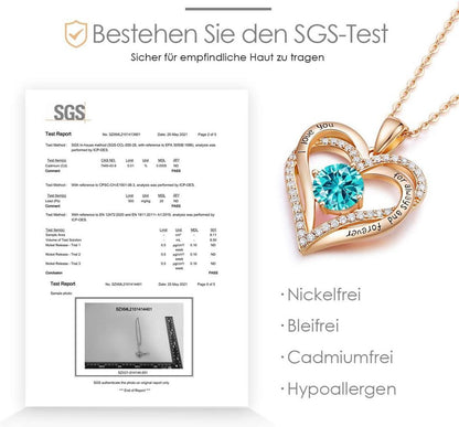 Herz Geburtsstein Halskette 925 Silber Roségold für Damen