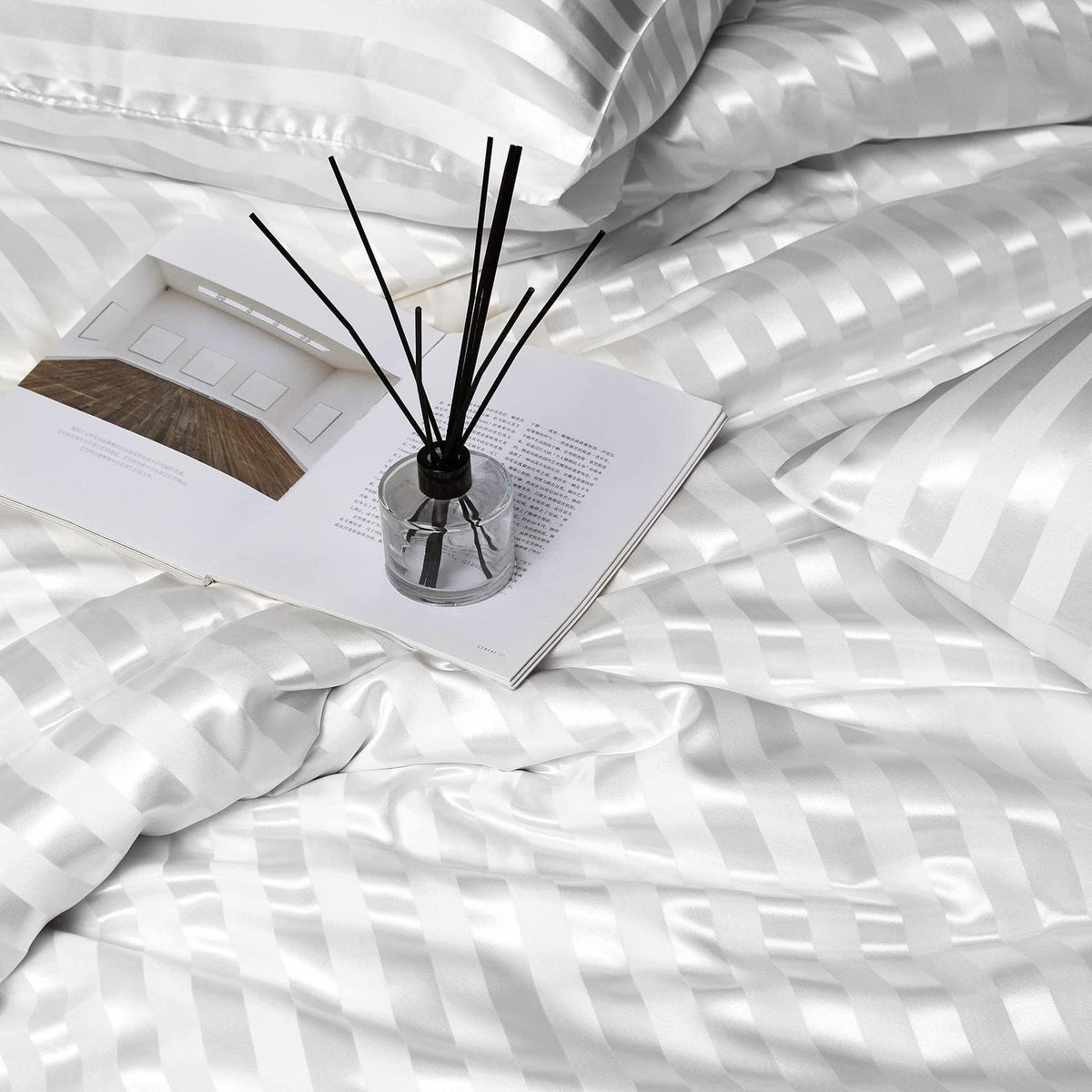 Damier Satin Bettwäsche-Set 200x220cm Weiß Glanzsatin 3-teilig