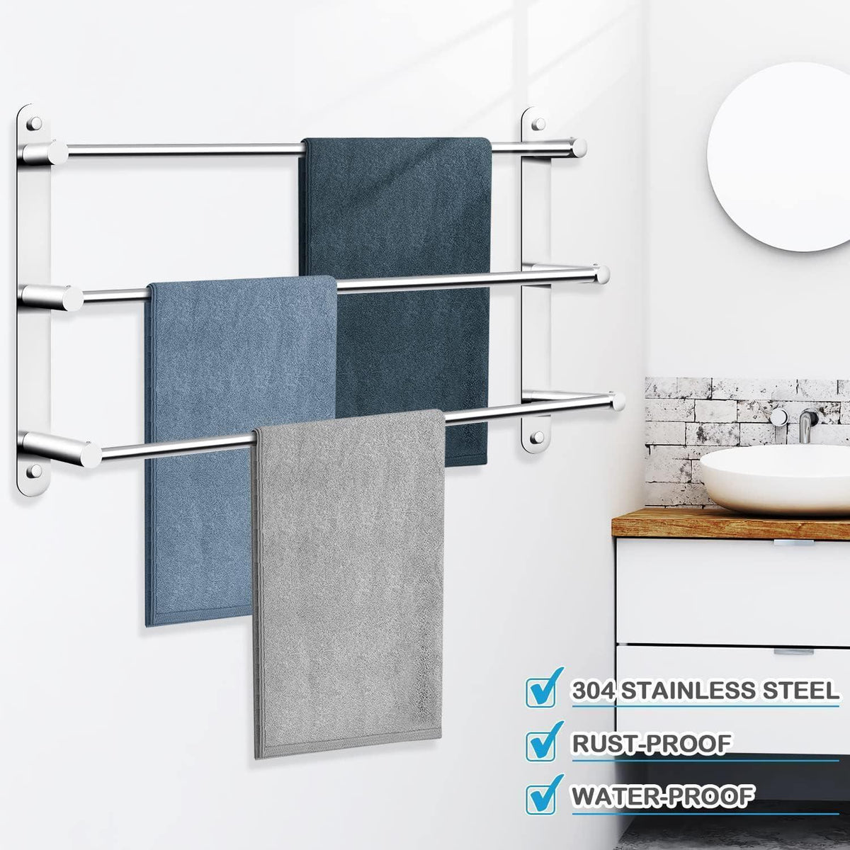 3-stöckige Handtuchstange 80cm Edelstahl ohne Bohren
