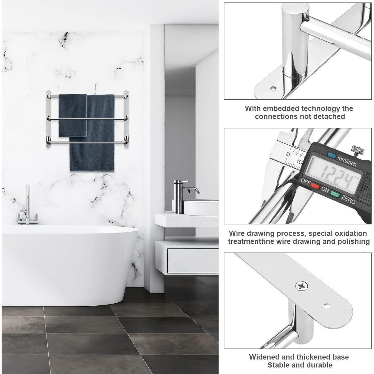 3-stöckige Handtuchstange 80cm Edelstahl ohne Bohren