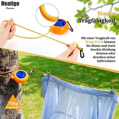 Ausziehbare Wäscheleine 10m Camping Reise Outdoor Orange