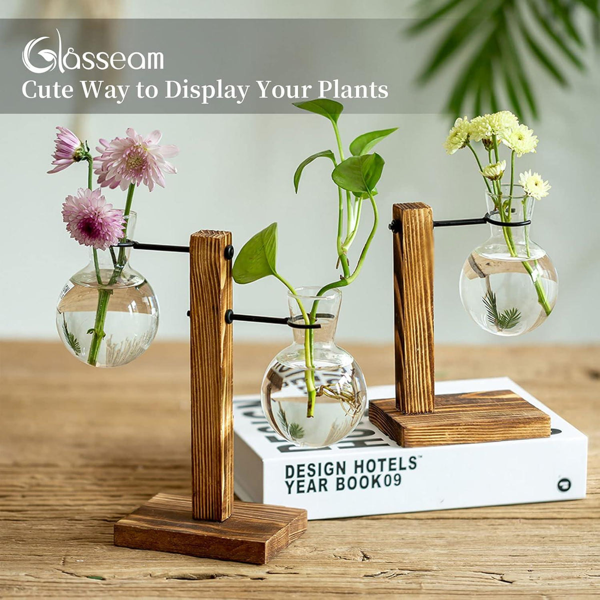 Vermehrungsstation Holzregal Birne Vintage Avocado Vase Glas Reagenzglas Vasen Blumen Eichel Pflanze Table Desk Decor