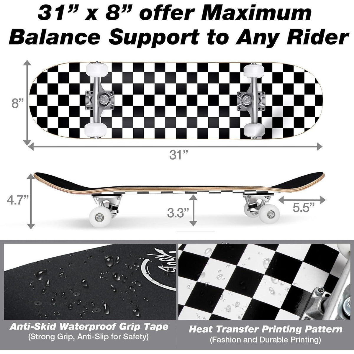 Komplettes Cruiser Skateboard 31x8 Zoll – Robust & Für Anfänger