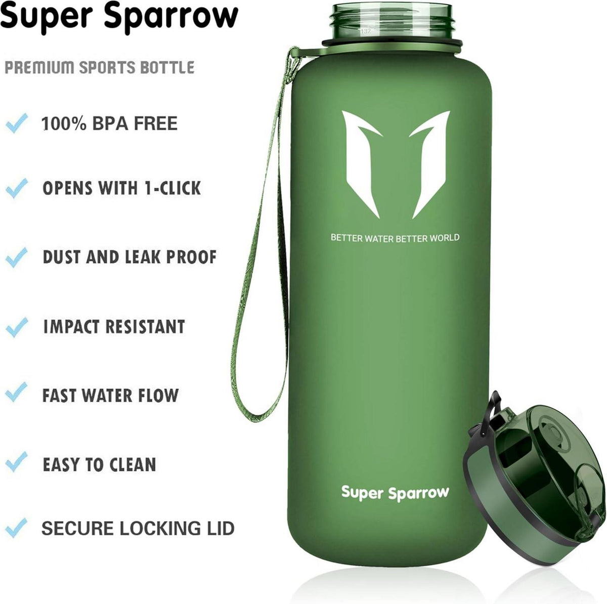 Super Sparrow Trinkflasche 1.5L BPA-frei Sportflasche für