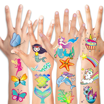 80x Schmetterling Einhorn Meerjungfrau Glitzer Tattoo Set