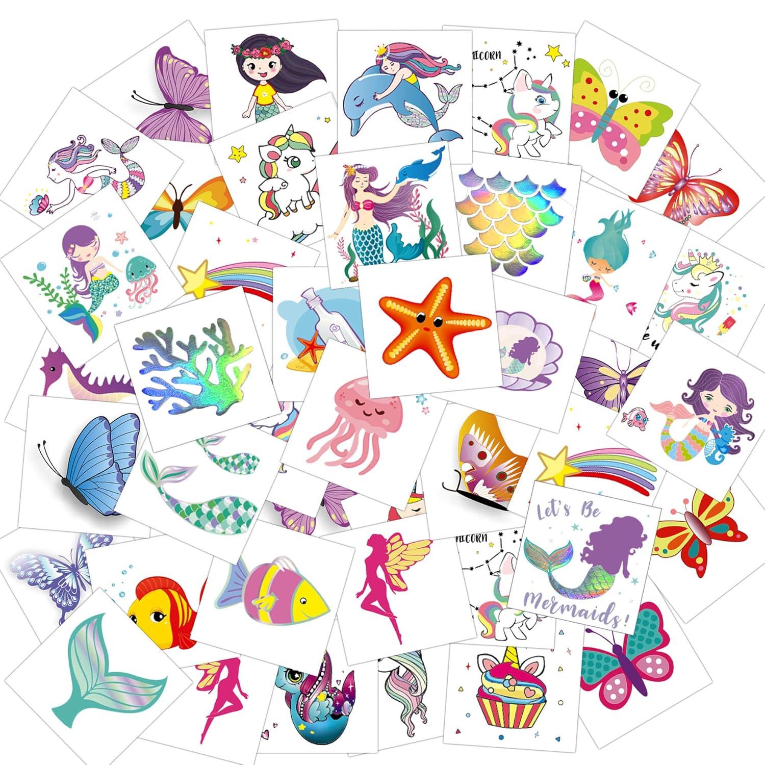 Tattoo Kinder 80x Schmetterling Meerjungfrau Einhorn Glitzer Set