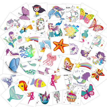 Tattoo Kinder 80x Schmetterling Meerjungfrau Einhorn Glitzer Set
