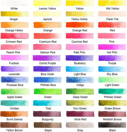 Aquarellfarben Set 48 Wasserfarben mit Pinsel und Aquarellpapier