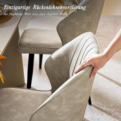 Retro Esszimmerstühle 2er Set Gepolstert Beige in Lederoptik