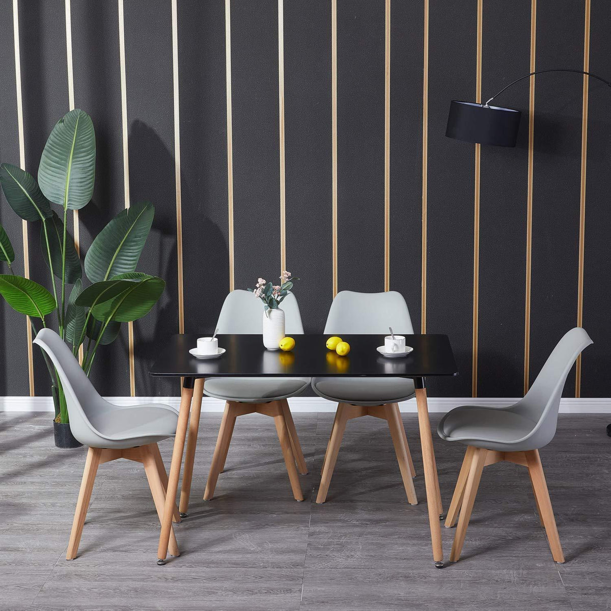 Esszimmergruppe Schwarz-Grau: Tisch (110cm) + 4 Stühle